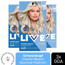 (Pack of 3) Schwarzkopf LIVE Hair Dye Permanent Hair Bleach 00A Absolute Platinum Colour DIY