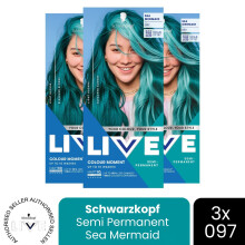 (Pack of 3) Schwarzkopf LIVE Hair Dye Semi-Permanent 097 Sea Mermaid Colour Gloss Toner DIY