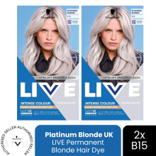 (Pack of 2) Schwarzkopf LIVE Hair Dye Permanent Blonde B15 Platinum Blonde Colour Gloss DIY