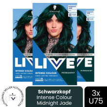 (Pack of 3) Schwarzkopf LIVE Hair Dye Permanent Metallic Dye U75 Midnight Jade Colour Gloss