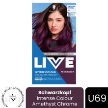 (Pack of 1) Schwarzkopf LIVE Hair Dye Permanent Metallic Dye U69 Amethyst Chrome Colour DIY