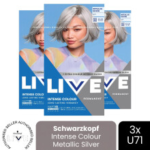 (Pack of 3) Schwarzkopf LIVE Hair Dye Permanent Metallic Dye U71 Metallic Silver Colour DIY
