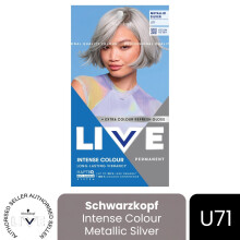 (Pack of 1) Schwarzkopf LIVE Hair Dye Permanent Metallic Dye U71 Metallic Silver Colour DIY