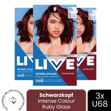 (Pack of 3) Schwarzkopf LIVE Hair Dye Permanent Metallic Dye U68 Ruby Glaze Colour Gloss DIY