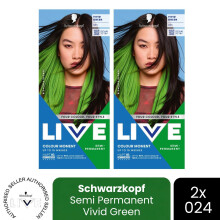 (Pack of 2) Schwarzkopf LIVE Hair Dye Semi-Permanent 024 Vivid Green Colour Gloss Toner DIY