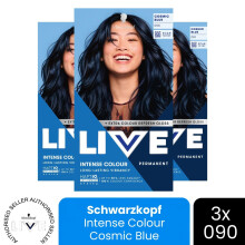 (Pack of 3) Schwarzkopf LIVE Hair Dye Permanent 090 Cosmic Blue Colour Semi-Permanent Gloss