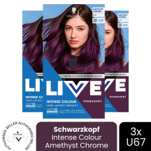 (Pack of 3) Schwarzkopf LIVE Hair Dye Permanent Metallic Dye U69 Amethyst Chrome Colour DIY