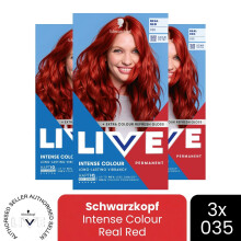 (Pack of 3) Schwarzkopf LIVE Hair Dye Permanent 035 Real Red Colour Semi-Permanent Gloss DIY