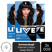 (Pack of 3) Schwarzkopf LIVE Hair Dye Permanent 099 Deep Black Colour Semi-Permanent Gloss