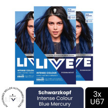 (Pack of 3) Schwarzkopf LIVE Hair Dye Permanent Metallic Dye U67 Blue Mercury Colour Gloss