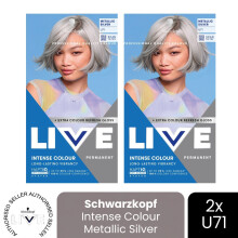 (Pack of 2) Schwarzkopf LIVE Hair Dye Permanent Metallic Dye U71 Metallic Silver Colour DIY