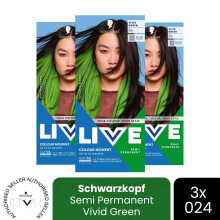 (Pack of 3) Schwarzkopf LIVE Hair Dye Semi-Permanent 024 Vivid Green Colour Gloss Toner DIY