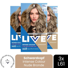 (Pack of 3) Schwarzkopf LIVE Hair Dye Permanent L61 Nude Bronde Colour Semi-Permanent Gloss