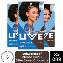 (Pack of 3) Schwarzkopf LIVE Hair Dye Permanent 089 Bitter Sweet Chocolate Colour Gloss DIY