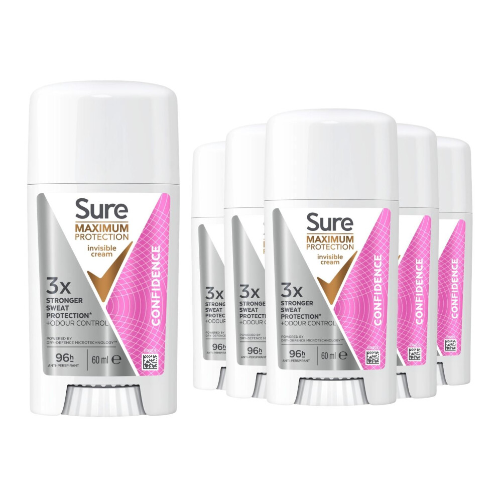 Sure (Confidence) Women Anti-Perspirant Cream 60Ml 6 Pack, 96H Sweat & Odour Protection