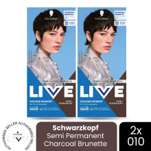 (Pack of 2) Schwarzkopf LIVE Hair Dye Semi-Permanent 010 Charcoal Brunette Colour Gloss DIY