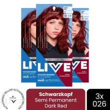 (Pack of 3) Schwarzkopf LIVE Hair Dye Semi-Permanent 026 Dark Red Colour Gloss Toner Bleach