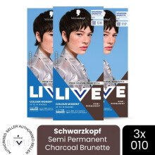 (Pack of 3) Schwarzkopf LIVE Hair Dye Semi-Permanent 010 Charcoal Brunette Colour Gloss DIY