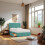(Small Single, Sky Blue) Munic Plush Bed Set With Mattress, 2 Drawers Same Side & 24"Headboard 1