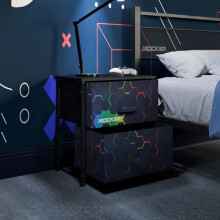 X-Rocker Hex Canvas Bedside Table with 2 Drawers, Side Table Storage Unit with 2 Fabric Drawers for Kids Living Room/Bedroom/Closet/Hallway - Black