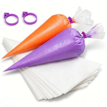 Lafefe Disposable Piping Bags 100 Pcs Medium Icing Bags with 2 Sealing Rings, Tear-Resistant Cake Decorating Bags, Food-Grade Clear Piping Bags for