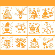SUPVOX Christmas Stencils Template - Pack of 12 Merry Christmas,Santa Claus, Tree,Snowflakes,Bulbs,Reindeers for Decoration 5X5 inch DIY Craft