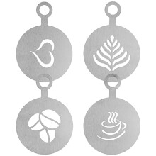4Pcs Stainless Steel Coffee Stencils, GLADFRESIT Personalized Latte Cappuccino Art Templates, Coffee Garland Moulds Cake Decorating Tool (Silver)