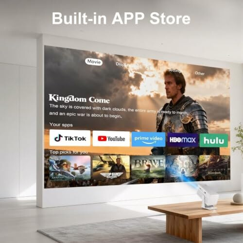 【Built-in App】Polaring Mini Projector, Smart 4K Projector with WiFi and bluetooth 1080P Support, Auto Keystone Correction，90 Rotating 1