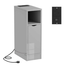 Rainbow Tree Slim Bedside Table Cabinet with Charging Station&Storage Space for Bedroom, Narrow Sofa Side Table End Table, High Gloss Grey Nightstand