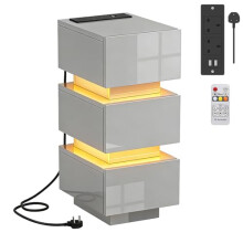 Rainbow Tree Slim Bedside Table with Charging Station&LED Light, Modern Narrow Bedside Cabinet with 3 Drawers, Nightstand Side Sofa Tables 25x35x60cm