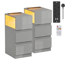 Rainbow Tree Slim Bedside Table with Charging Station&LED Light, Modern Narrow Bedside Cabinet with 3 Drawers, Nightstand Side Sofa Tables 25x35x60cm