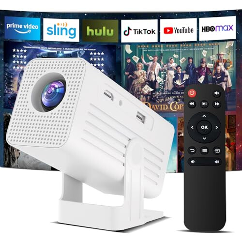 【Built-in App】Polaring Mini Projector, Smart 4K Projector with WiFi and bluetooth 1080P Support, Auto Keystone Correction，90 Rotating