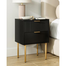 HEYZOEY Bedside Table, Small Bedside Tables with 2 Drawers, Wooden Nightstand with Gold Legs, Mid-Century Modern Bed Side End Table for Bedroom,