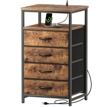 Huuger Night Stand with Charging Station, 4 Drawer Dresser for Bedroom, Bedside Table, 33.9 Inch Tall Nightstand with Open Shelf, End Table, for