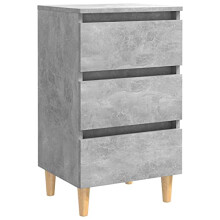 Susany Bed Cabinet Nightstand 3 Drawer Bedside Table with Solid Wood Legs Concrete Grey 40x35x69 cm