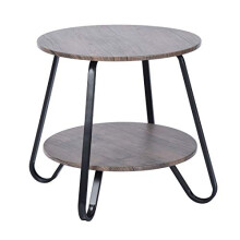 FurnitureR Wood Coffee Shelf Side Table for Living Room Round End Low Tea table Metal Frame 2 Tiers Nightstand for Bedroom, Minimalism Bedside