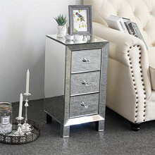 wenyuyu 3-Drawer Mirrored Bedside Tables for Bedroom, Side/End Tables Storage Unit for Living Room, Silver