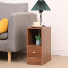 Rainbow Tree 20cm Narrow Bedside Table Brown with Drawer&Open Shelf, Slim Table Cabinet 20cm for Small Space, Nightstand End Side Table for Bedroom