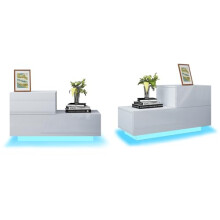 Senvoziii 2PCS LED Bedside Table High Gloss Front Chest of 2 Drawers Push-to-Open Wooden Nightstand Unit with RGB LED Light for Bedroom Living Room