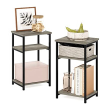 Furinno JUST Side Table Set of 2, 3-Tier Modern Metal Frame End Table with Open Shelf, Night Stand, Bedside Table, Easy Assembly,for Living Room,