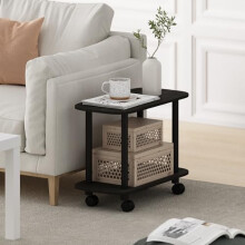 Furinno TURN-N-TUBE Side Table, 2-Tier Oval Sofa End Table with Wheels, Round Corner Night Stand, Bedside Table with Open Shelf, Toolless Assembly,