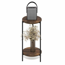 Furinno BESI Side Table, 2-Tier Tall Round Narrow End Table with Metal Legs, Metal Frame Night Stand, Bedside Table with Open Shelf, Easy Assembly,