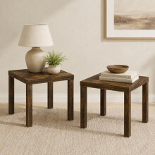 Furinno Classic Toolless Assembly Square Side Table Set of 2, Rustic Brown End Table with 4.57cm Thick Tabletop, Night Stand, Bedside Table, for