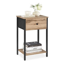 VASAGLE Nightstand, Side Table with Fabric Drawer, 24-Inch Tall End Table with Storage Shelf, Bedroom, Toasted Oak ULGS021B50