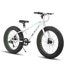 Hiland 26 Inch Fat Tire Mountain Bike for Boys and Girls, 7-Speed Mountain Bike, Double Disc Brake, Beach And Snow Bike White