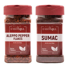 Aleppo Pepper and Sumac, Aleppo Pepper Flakes 150g, Sumac 180g, Spice Set of Pul Biber and Sumak Seasoning, Moderate Heat Crushed Turkish Red Chili,