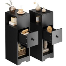 Dripex 4 Tier Bedside Cabinet with Drawer, Black Wooden End Table 2 Packs
