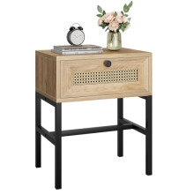 Garvee Boho Rattan Coffee Table with Drawer - Modern Accent End Table - Sturdy Metal Frame - Open Storage Shelf, Easy Assembly for Bedroom, Living