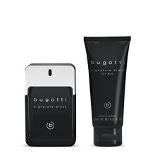bugatti signature black men's perfume gift set, eau de toilette 100 ml + shower gel 200 ml, woody men's fragrance, gift box, men's care set with
