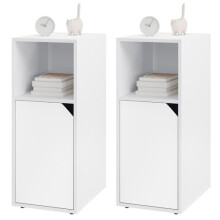 WOLTU Slim Bedside Tables Set of 2, with 1 Open Compartment and 1 Cupboard, Narrow Nightstand 25x35x61cm, White Small Cabinet, for Bedroom, Living